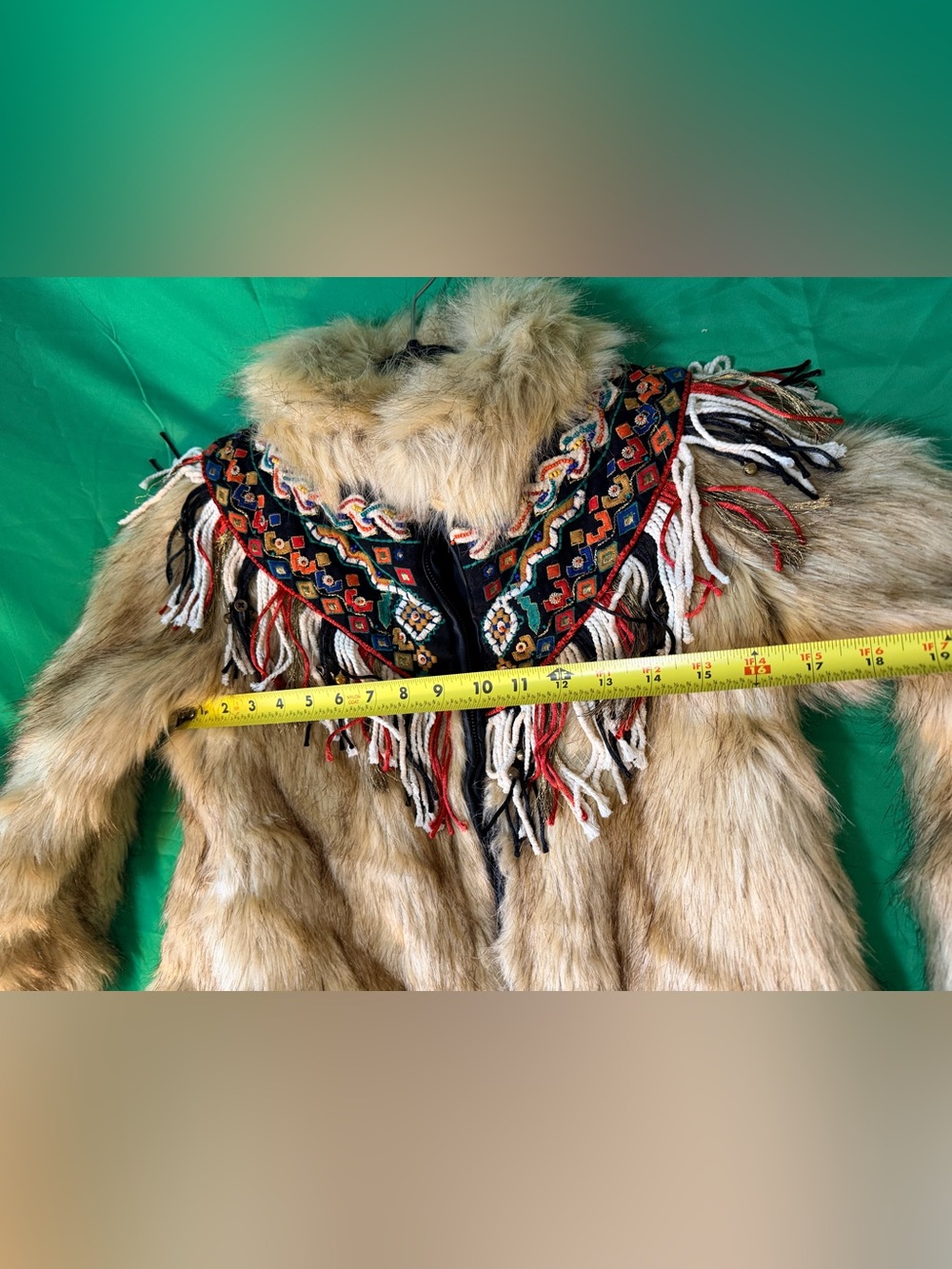Zara Beige Faux-Fur Jacket with Embroidered Fringe Yoke - Picture 5 of 9